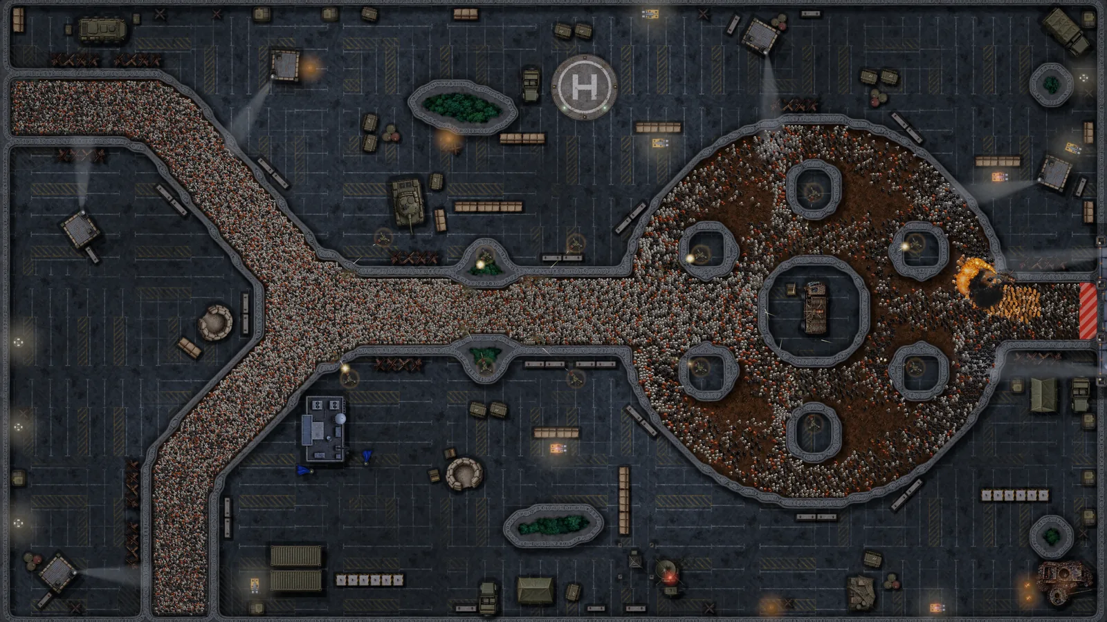 They Crossed The Border: two columns of primates filling the corridors of a night-time military base